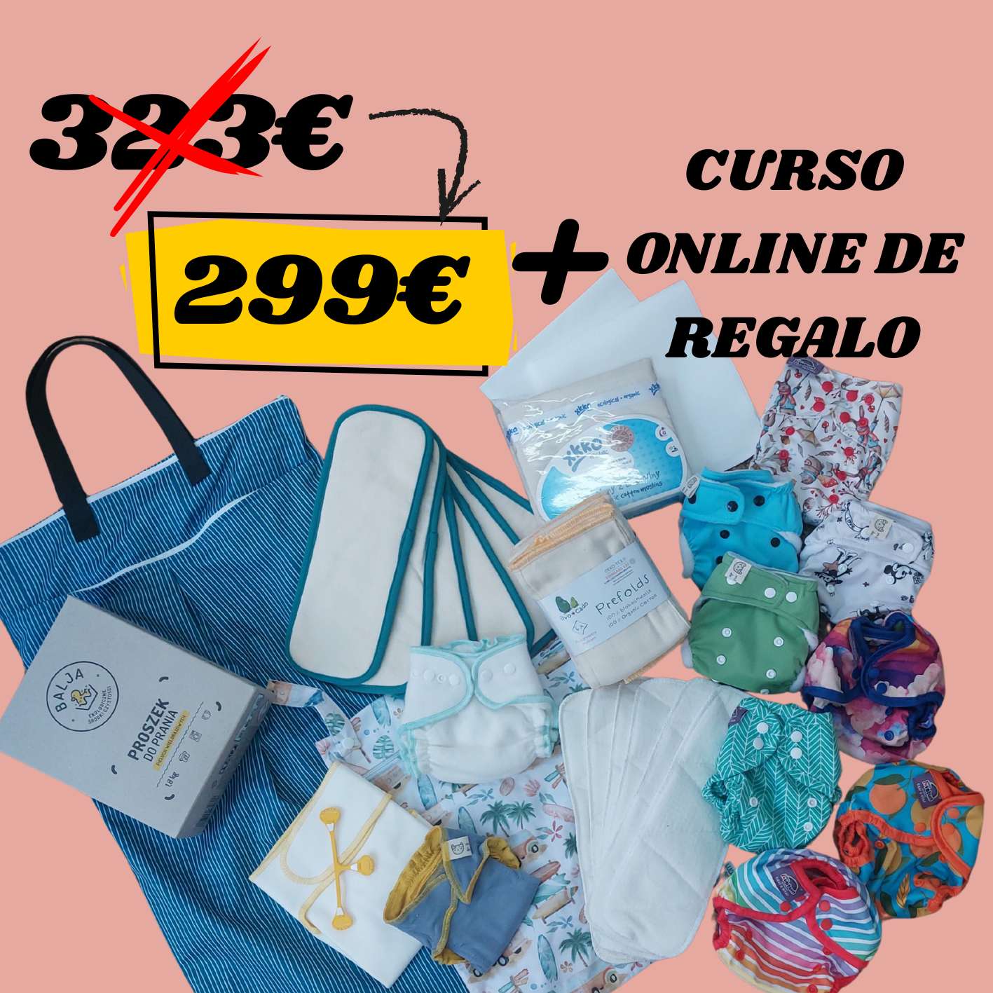 PACK COMPLETO DE PAÑALES DE TELA PARA RECIÉN NACIDO (CURSO ONLINE DE REGALO)