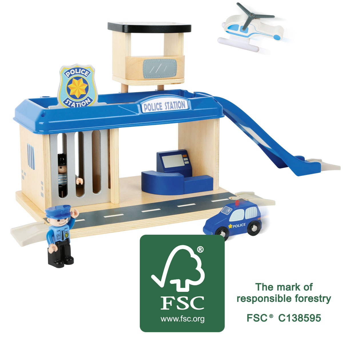 ESTACÓN DE POLICÍA DE MADERA CON ACCESORIOS