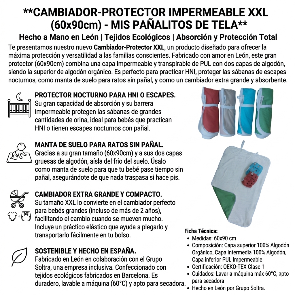PROTECTOR - CAMBIADOR IMPERMEABLE XXL MIS PAÑALITOS DE TELA - Imagen 2