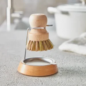 SOPORTE DE ACERO INOXIDABLE Y MADERA PARA CEPILLO DE OLLAS
